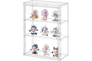 AAABOX Vitrina Expositora para Colecciones Figuras,Caja Exhibición Acrilico Transparente,Expositor Miniaturas Metacrilato para Bitty Pop Mart,Autoensamblaje(1 Piezas, 3 Niveles,27x13x36cm)