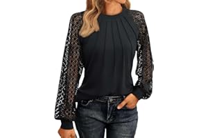 Pawate Damen Langärm Shirts Spitze Tops Business Bluse Casual Tunika Herbst Outfits Kleidung Y2k Blusen
