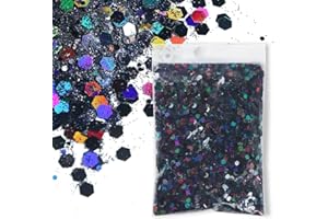 SHUOHONG 100g Purpurina Cara Festival, 3 Tamaños Mezclados Glitter Maquillaje, Brillantes para la Cara, Purpurina Pelo, Brillo Uñas para Manualidades Brillante Decoración Festival (Negro)