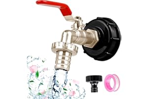 Niaetuto 1/2" Robinet Cuve 1000l,Raccord Cuve 1000 Litres,Adaptateur de Réservoir en Alliage d'aluminium,S60X6 IBC Robinet Cuve,Robinet de Jardin avec Adaptateur en Plastique,pour d'adaptateur de Cuve