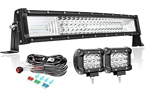 PICAA Incurvé 55cm 22 Pouces 270W Barre LED 4x4+2x 4 36W Phare de Travail Led+Câblage Kit, Trois Rangées 6000K Blanc Voiture Camion Offroad Barre Lumineuse Led 12V 24V