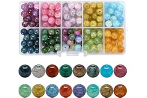 TOLENRE 200 Pcs 8mm Perles Rondes de Verre Craquelé Assortiment des Billes de Cristal avec Trou Colorées en Vrac Naturelles pour Fabrication de Bijoux DIY Bracelet Collier Boucles d'Oreilles Artisanat