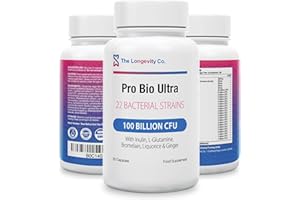 THE LONGEVITY CO PROBIOTIC Complex - 100 Billion CFU - 22 Strains of Bio Cultures - Pre and Probiotics for Gut Health with Digestive Enzymes, Prebiotics, Liquorice and Ginger for A Happy Gut Flora