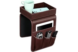 SITHON Organizador de Reposabrazos para Sofá con Bandeja Desmontable, [Antideslizante] Almacenamiento Organizer para Silla con 5 Bolsillos, para Revistas/Teléfono/Anteojos/Mando a Distancia, (Marrón)