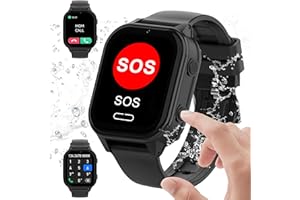 JANOLTY Kinder Smartwatch Telefon - Touchscreen Kinder Smartwatch,Kinder-GPS-Uhr mit Echtzeit-Ortung und Wasserdichtigkeit IPX8 (mit Anruf Sprachnachricht SOS Taschenlampe Digitalkamera Wecke,Schwarz