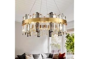‎AHXIAOZN AHXIAOZN Modern Kronleuchter Kristall Leuchte, Dimmbar Rund Hängeleuchte Kristall Lampe,LED Pendelleuchte Gold Lichtfarbe Einstellbar