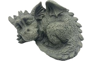 G&H Decor - Sleeping Baby Dragon Resin Garden Statue - Draconic Ornament Hand Painted - Intricate Detail - Suitable for Indoor Outdoor Use - 21cm Dragons Sculpture Figurine Weather Resistant Figure
