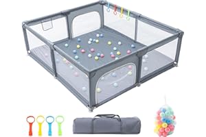 YAZOCO Parc Bébé,120x120cm, modulable, grand parc pour enfant en bas âge, Balle marine sac de rangement, crochet, pour la maison (120X120cm)