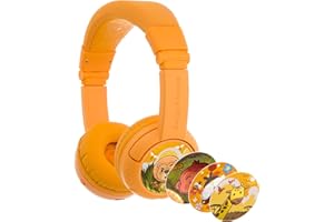 BuddyPhones Play+ Wireless Bluetooth Volume-Limiting Kids Headphones, 20-Hours Battery Life, 3 Volume Settings, Voice Enhancing StudyMode, On-Ear Headphones, Sun Yellow