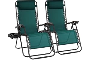 EIGFOH Tumbonas Plegables,Jardin Exterior Silla de Playa con Portavasos y Reposacabezas,Silla de Playa Ajustable para Jardín,Piscina,Terraza,Carga de 150 KG (Verde 2 Tumbonas)
