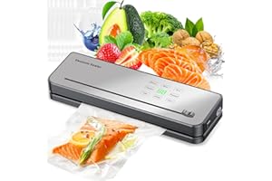 Machine Sous Vide Alimentaire ESoundvol 8 en 1 Avec Contrôle de la Température, Coupe-Aliments Intégré et Affichage LED Visible Pour la Conservation des Aliments Secs et Humides Avec 10 Sacs Sous Vide