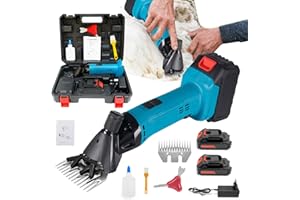 MOCOLI Schafschermaschine, 3000Mah Schermaschine Pferd 2400r/min Kabellos Schafschermaschine Akku tragbar 6-Gang Schäfer Schermaschine mit 2 Akkus für Schafen Ziegen Alpakas Ochse (13 gerade Zähne)