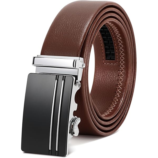 Ceinture à Cliquet Automatique Pour Homme - Cuir Véritable - Boucle Coulissante - Réglable Sans Trous - Pour Costume Et Jean