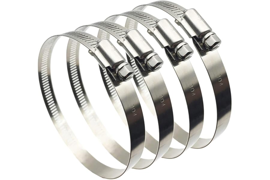 4" Hose Clips - Adjustable 304 Stainless Steel Duct Clamps - Hose Pipe Clamps (4Pcs, 91-114mm)