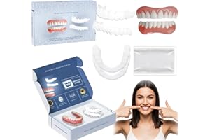 SHEBEEDO False Teeth Set, Silicone Dentures Teeth Top and Bottom, Clip in Veneers Teeth, Moldable False Teeth for Missing Broken Tooth, Comfortable Clip On Veneers Full Mouth Dentures Repair Kit