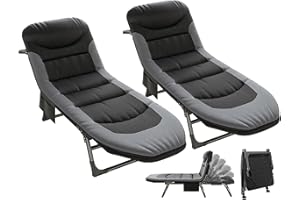 T-ZBDZ Cama Camping Plegable con Colchón, Cama Plegable Portatil con Respaldo Regulables, Cama de Campamento, Tumbonas Jardin Exterior con Bolsa de Transporte, Cuna de Acampada para Adultos, Juego de 2