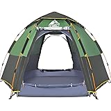 HEWOLF Campingzelt 3-4 Personen Kuppelzelt Wasserdicht UV-Schutz Pop Up Zelt Wurfzelt Doppelschicht Sechseckiges Sekundenzelt