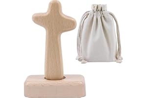 VinBee 12 CM Holding Wooden with Base Olive Wood Cross Crucifix Standing on the Table Cross Ideal Christian Prayer Cross Palm Jesus Christ Religious Christian Gift