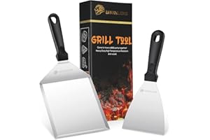 univinlions Grillspachtel Set aus Edelstahl,Großer Grill Spachtel für Smash Burger,Plancha Spachtel mit Rutschfester Griff, Grillwender für Teppanyaki,Profi Grill Zubehör