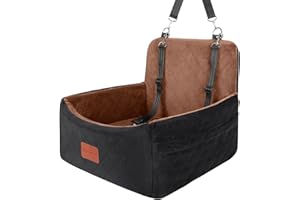 Wooaidagg Dog Car Seat,Ultra Soft Fabric with Memory Foam Car Seat for Small Dogs,Comfy and Safety Pet Travel Bed,Non-Slip Bottom with 2 Pockets Puppy Car Seat,Washable and Detachable(Black/Brown)