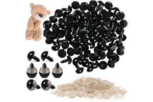TLIDFGEO 100pcs 12mm Safety Eyes Black Small Black Buttons for Eyes Black Plastic Eyes Small DIY Plastic Safety Eyes and 100pcs Washers Dolls Toys Accessories Animal Making Craft Eyes