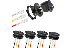 RUNCCI-YUN 5 Pcs Interruptor Coche Rocker 12V, Redondo Impermeable Interruptor de palanca azul LED SPST 3 Pines 2 Posiciones 12 V/24 V-20A con alambres previamente Carcasa
