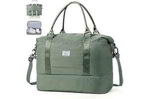 TANTOMI Reisetasche Handgepäck,Sporttasche Damen,46x23x32 cm,Handgepäck Tasche Weekender Bag wasserdichte Reisetasche Duffle Bag Trainingstasche Kliniktasche Geburt Geeignet Urlaub Camping, Grün