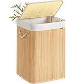 Bellzacasa Cesto Portabiancheria Con Coperchio 110L - Beige, Manico In Bambù E Sacca Rimovibile