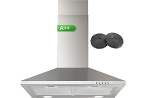 SNDOAS Cooker Hood 60cm, 350m³/h Extractor Fan for Kitchen, Class A++, 3-Speed Stainless Steel Vent Hood with Recirculating & Ducting System Wall Mounted Range Hood