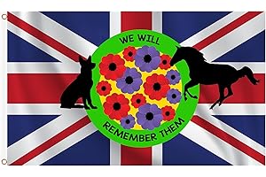 ACCJZZLYN Remembrance Day Flag 5ft x 3ft with Eyelets, Purple Red Poppy Flag Remembers Animals in War, WW1 Remembrance Banner Lest We Forget