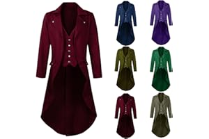 BVEBJDX Adult Medieval Steampunk Tailcoat UK Sale Clearance Men's Vintage Victorian Jackets Gothic Halloween Costumes Renaissance Long Trench Coats Lapel Collar Button Elegant Tuxedo Retro Tail Coat