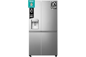Hisense RS818N4TIC Frigorífico Americano Side By Side, Class C, 632L, Alto 179.5 cm x Ancho 91 cm, Color Inox, Multi Airflow, Congelamiento Rápido, Dispensador de Agua y Hielo, Tecnología Inverter