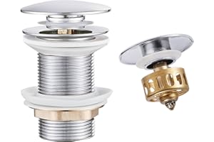 WOMAO Cromado Tapon Pop Up Lavabo sin Desbordamiento, Latón Desagüe Lavabo con Cesta de Colador, Click-Clack Válvula de Desagüe Emergente Universal