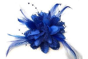 CAPRILITE Flower Feather Bead Corsage Hair Clips Fascinator Hairband (Royal Blue) Cobalt
