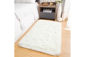Oxford Homeware Rugs Living Room 60x110 cm – Cream Area Rugs for Bedroom Small – Fluffy Shaggy Super Soft Non Slip Rug Washable Modern Floor Carpets Bedside Rug for Kids Room