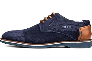 BUGATTI Mężczyźni Suede Halbschuh aus Nubuk i Glattleder, Komfort Derby w swobodnym stylusznurowane