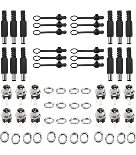 Lot De 6 Connecteurs Jack DC 2.1x5.5mm - Prise Mâle Et Femelle Avec Fil Pour Alimentation 12V (Plastique)