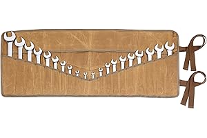DENIFITER werkzeug rolltasche gewachstes Segeltuch,Rolltasche für Schraubenschlüssel und Werkzeug, 20+4 Taschen langlebig metrisch/SAE, Khaki