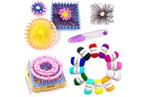 RRIGO Telar de flores, juego de telares de tejer de 9 piezas Kits de artesanía de hilo de lana DIY Herramienta para calcetines Guantes Sombreros +Hilo de 12 colores + 1pcs tijeras(C)