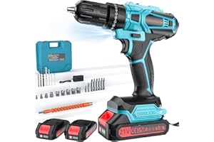 Olubfdh Taladro Percutor a Bateria 21V, Taladro Atornillador Bateria con 4000mAh Baterías, 45 Nm, 25+3 posiciones de par (2 Velocidad y LED) Adecuado para bricolaje en casa y jardín (Azul)