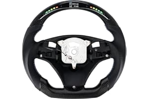 Acclcors Volant en fibre de carbone, fond plat, indicateur de changement de vitesse LED, avec trous de pagaie tranchants pour BMW M Sport 1/3 série M3/E88 E90 E91 E92 E93 2005-2012