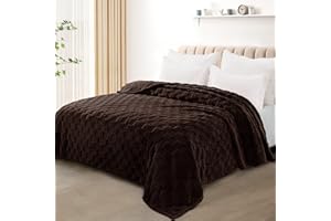 Exclusivo Mezcla Kuscheldecke Fleece-Decke, Superweiche 3D Karierte Wohndecke, Flauschige Tagesdecke für alle Jahreszeiten, 220 x 240 cm, Kaffee