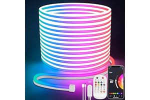 Lamomo Neon LED Strip Light, 10M RGB LED Lights Strip with App Remote Control, Music Sync Color Changing Waterproof Flexible Led Rope Lights, 24V Cuttable Gaming Neon Lights for Bedroom,Indoor Decor