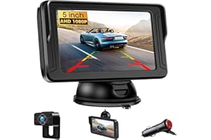 AIRPUXEM 【AHD 1080P】 Rückfahrkamera Auto 5 Zoll Rückfahrkamera mit Monitor Kein Bohren IP69 Wasserdicht Auto Rückfahrkamera für Nachtsicht SUV/Pickups/Wohnmobil DC 12V Plug-and-Play Einfache Installation