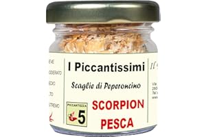 I Piccantissimi - SCORPION PESCA peperoncino piccantissimo in vasetto da (15 gr) - Scaglie di Peperoncino a lunga conservazione - peperoncino SCORPION coltivato in Italia (1.400.000 SHU)