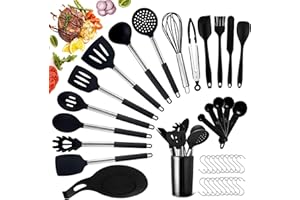 JOYBOY 37 Pièces Kit Ustensiles de Cuisine en Acier Inoxydable, en Silicone Antiadhésive Anti-Rayures et Résistante à la Chaleur,Ensemble de Cuisine sans BPA