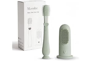 Moonkie Babytandborste | Tungborste + Fingertandborste | 100% Silikon | BPA Fri | Oral Massage för Spädbarn och Småbarn
