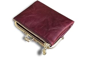 AOXONEL Womens Wallet Small RFID Ladies Compact Bifold Leather Vintage Coin Purse with Zipper and Kiss Lock (Purple)