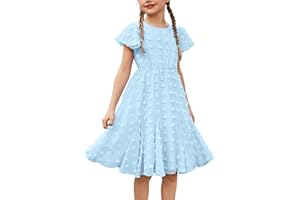 Flypigs Abiti da Bambina a Maniche Corte Abito da Principessa per Ragazza A-Line Elegante Abito da Sposa per Feste Tinta Unita Completi Scolastici Abbigliamento per Bambine 3-12 Anni