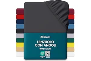 FLOWEN Lenzuola con Angoli Matrimoniale 160x190 cm Grigio Scuro in 100% Puro Cotone per Materasso fino a 30cm Tessuto Anti-Acaro e Traspirante di Alta Qualità Morbido Durevole e Lavabile in Lavatrice